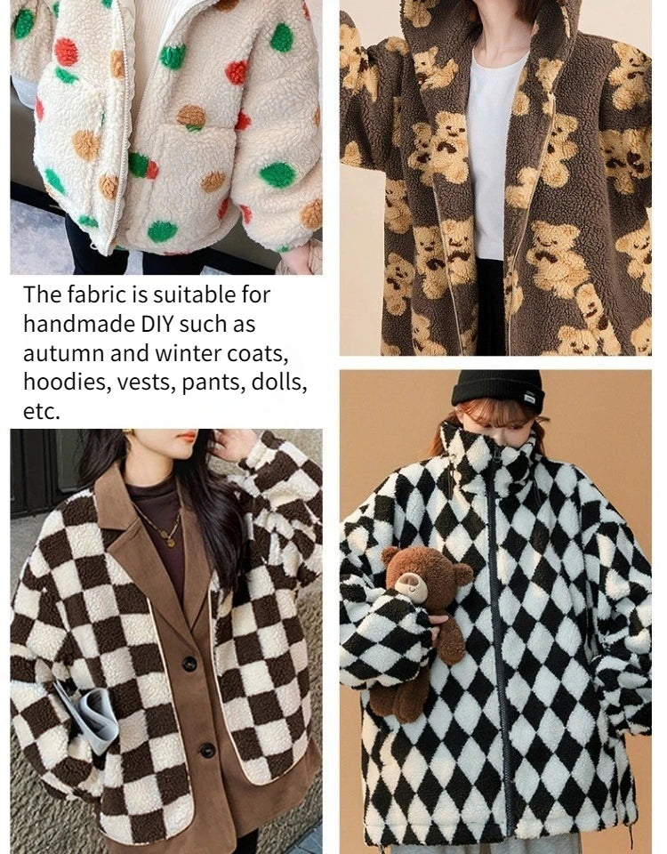 Thickened Short Hair Plush Fabric By The Meter for Needlework Autumn Coat Hoodies Dolls Diy Sewing Cloth Warm Soft Bear Plaid