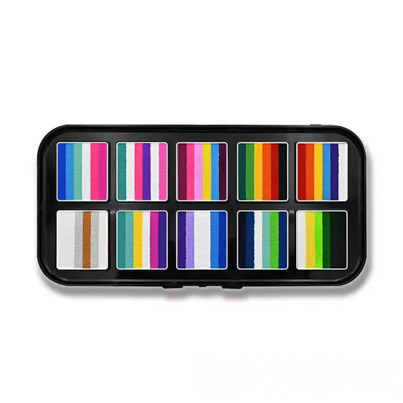 12 Color Rainbow Split Kit Face Paint Palette With Brushes For Kids Face and Body DIY Paint Palette Christmas Halloween Cosplay
