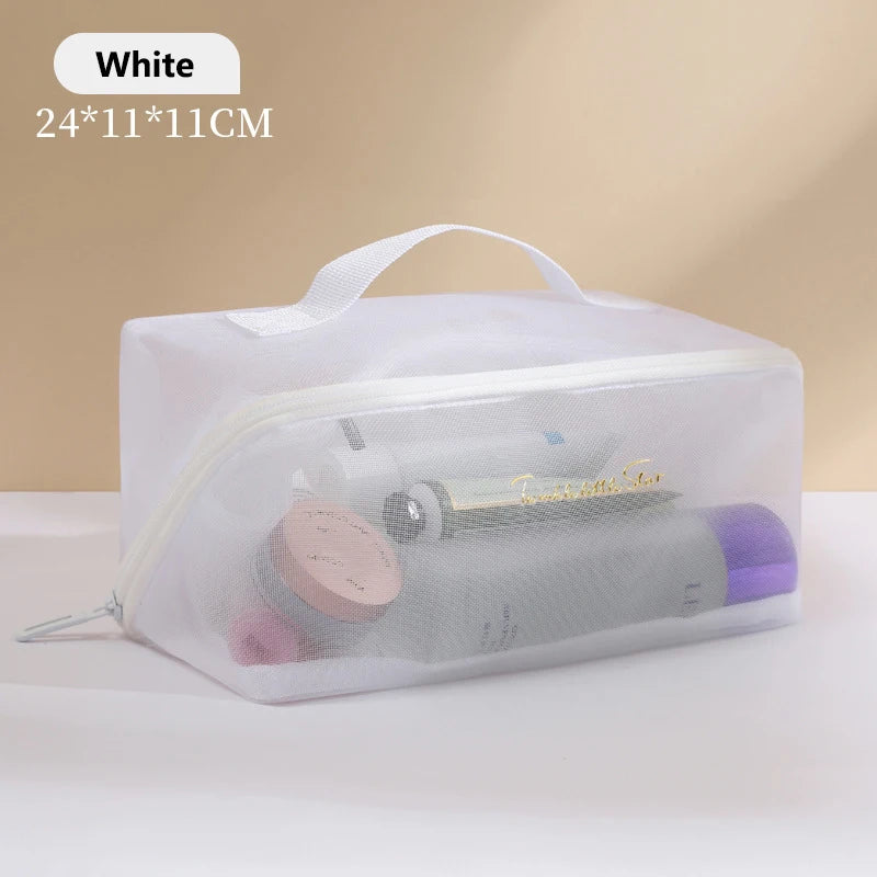 New Transparent Mesh Pillow Cosmetic Bag Travel Tote Makeup Toiletry Storage Pouch Washbag Large Capacity Organizer Zipper Bags