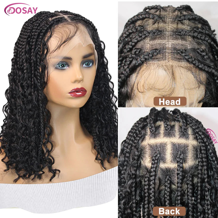 Short 12 Inch Bohemian Curly Braided Full Lace Front Wigs Knotless Box Braid Bob Wig Women Synthetic Locs Goddess Cornrow Braids