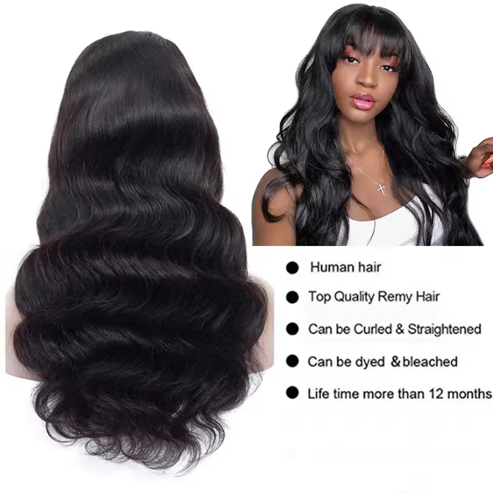 Body Wave Wigs With Bangs Put on go Wigs Human Hair 26inch Glueless Human Hair Wigs Natural Wave Bang Wigs Beginner Friendly