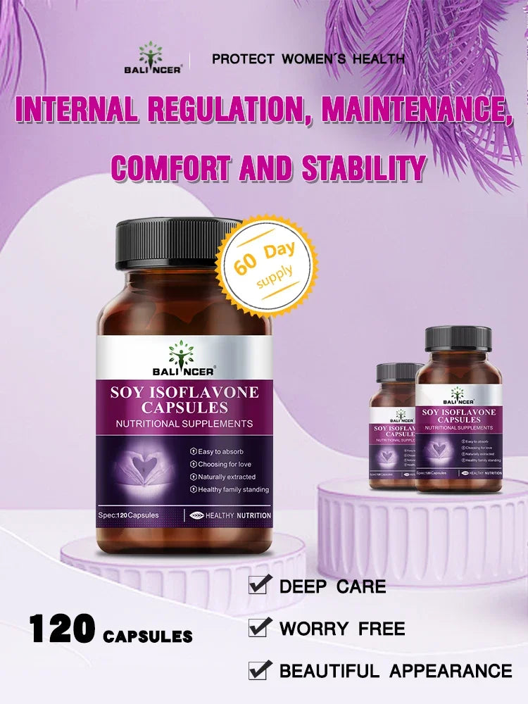 Soy Isoflavone Capsules - Women's Health Hormone Balance Improve Mood, Menstrual & Menopausal Discomfort, Nutritional Supplement