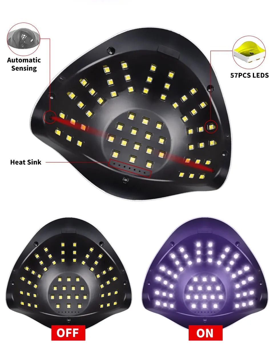 UV LED Nail Lamp,Gel Nail Dryer with Auto Sensor 57 LED Fast Curing Smart Polish Dryer for Gel Nails Professional Manicure Tool