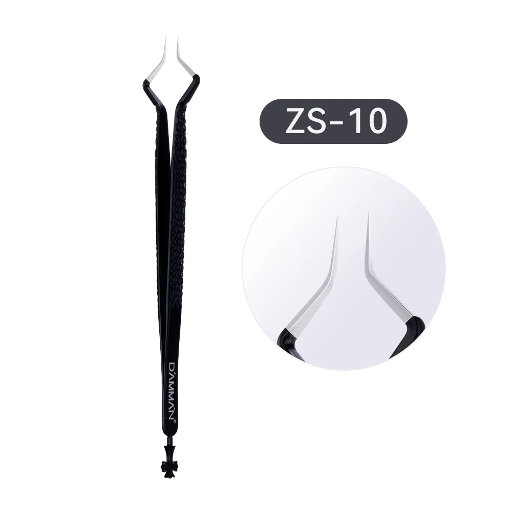 DAMMAN Fiber Tip Lash Extensions Tweezers Professional Eyelash Tweezers Anti-slip Lash Tweezers Eyelash Extension Supplies