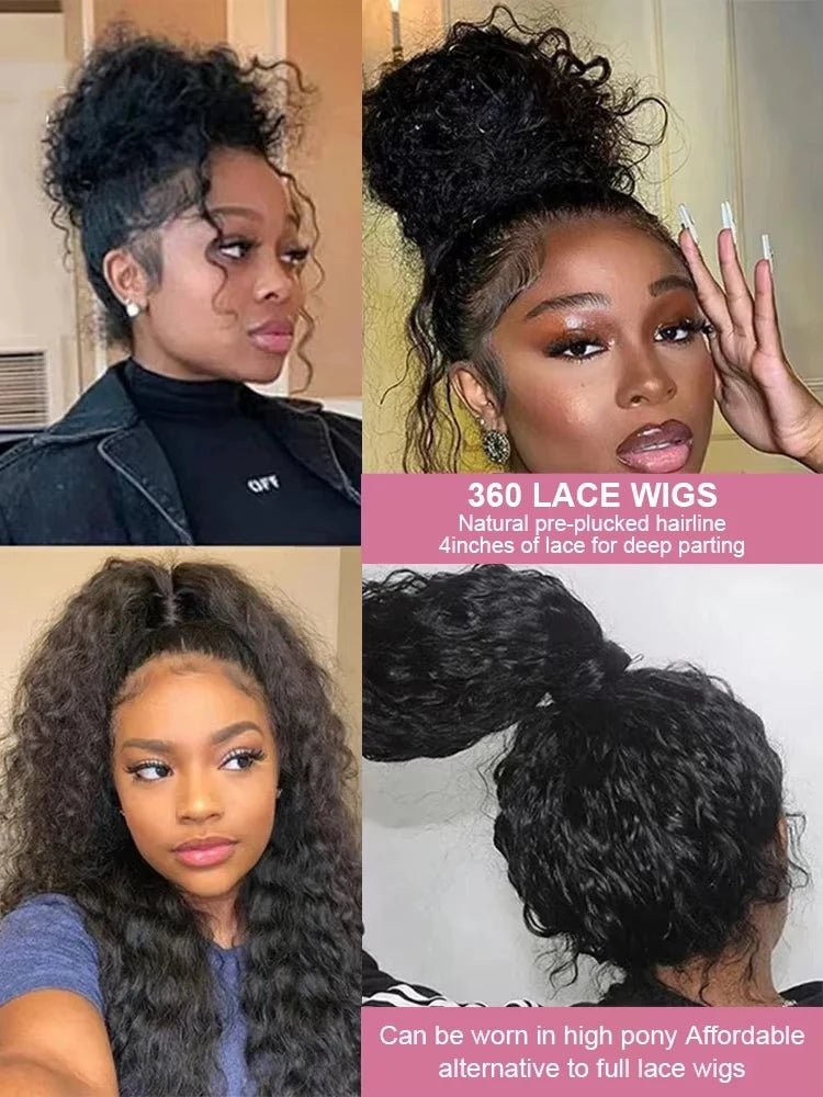 250 Density 100% Human Hair 40 44 Inch Deep Wave 13x4 13x6 HD Lace Front Wigs Water Wave Curly 360 HD Full Lace Front Wig Black