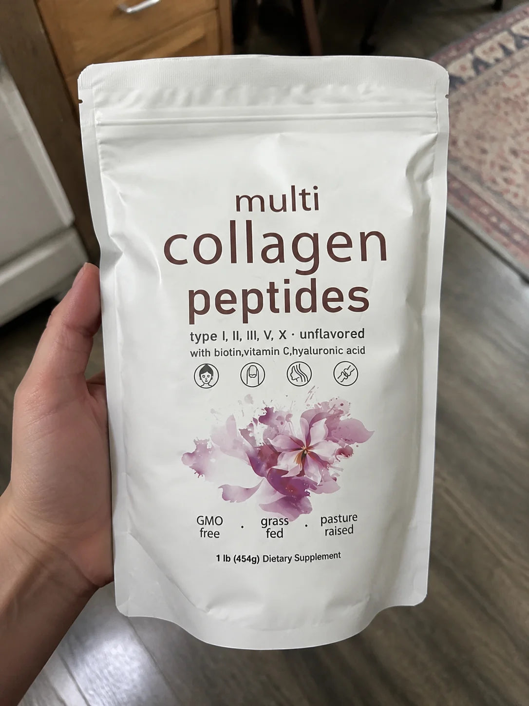 Multi Collagen Peptides Powder 454g Unflavored Collagen Blend with Vitamin C Biotin Hyaluronic Acid Skin Hair Nails Support