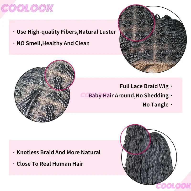 12" Short Braided Wigs For Women Synthetic Wig 6*6 Lace Braids African Wigs Cornrow Micro Black Wig