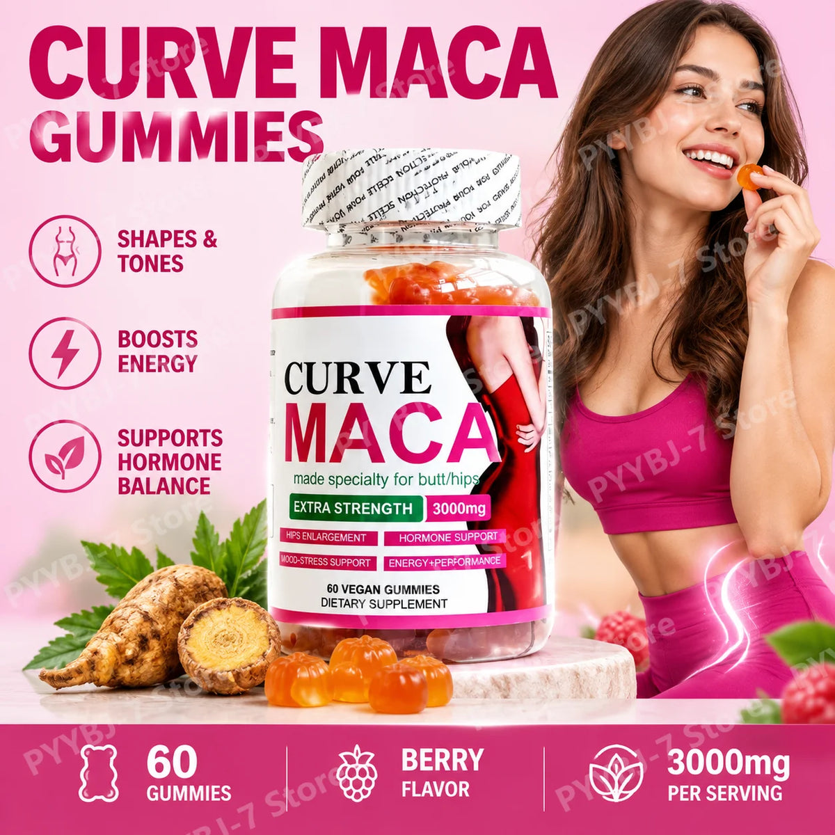 Vegan Maca Gummies Natural Plant Extract Energy Support Energy Hip Curves Support Daily Nutritional Supplement