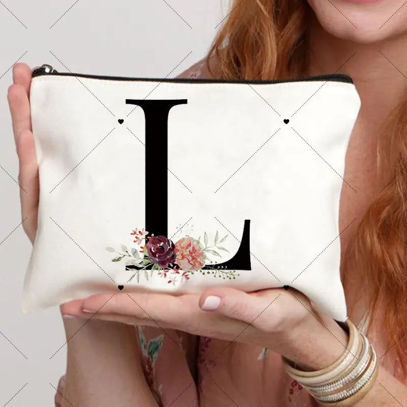 Floral Letter Bridesmaid Makeup Bags Bachelorette Party Gift Children Travel Bag Zipper Pouch Travel Organizer Case Cosmetic Bag
