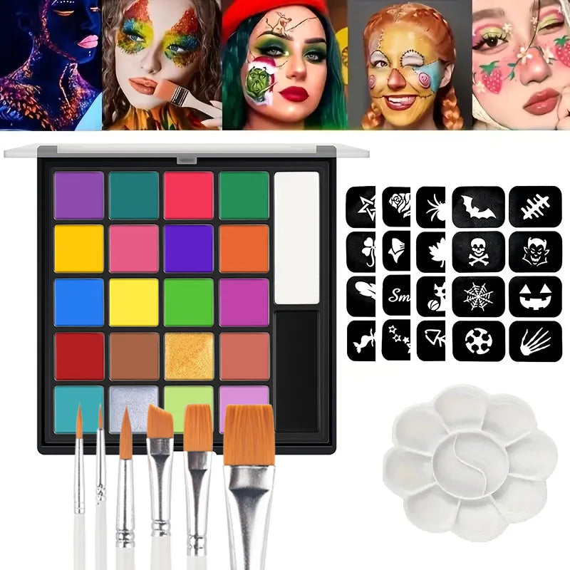 22 Color Face Body Painting Kit for Kids Adults,Face Paint Makeup Palette with Brush,Halloween Carnival Artist Cosplay Art Party