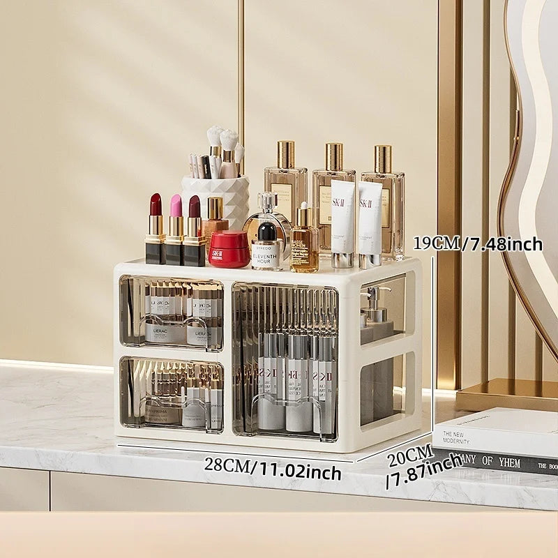 Cream Color Cosmetics Box,Multi-compartment Lipstick/Mask Organizer,Drawer Dresser for Skincare/Makeup Brushes,1–4 tiers