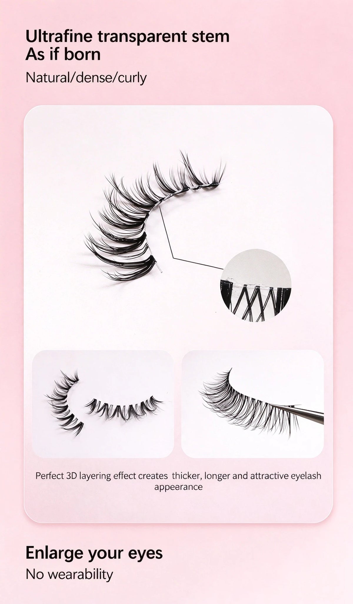 RED SIREN 3 Pairs Manga Lashes Clear Band Wispy Faux Mink Lashes Natural Soft Strip False Eyelashes Daily Eye Makeup