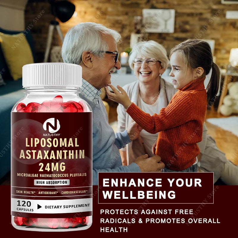 Liposomal Astaxanthin Capsules 24mg for Brain, Heart Vitality, Skin, Joint, Eye, Immune Health