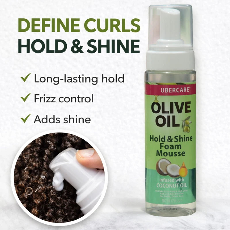 Olive Oil Hair Styling Foam Mousse Hold & Shine for Curly Textured Hair, Lightweight Non Flaking Styling Foam for Braids Twists