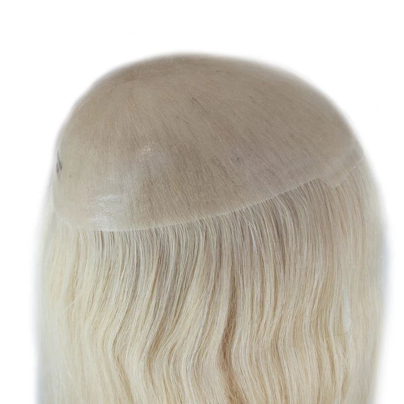New Women Toupee Thin Skin Full PU 0.06mm Women Topper Vloop Brazilian Human Hair Wigs 7x9inch Natural Human Hairpiece System