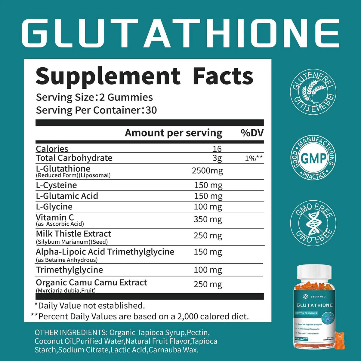 Glutathione Gummies,Containing Vitamin C and Milk Thistle,Whiten Skin,Promote Healthy Joints,Hair,and Nails,and Purify Skin