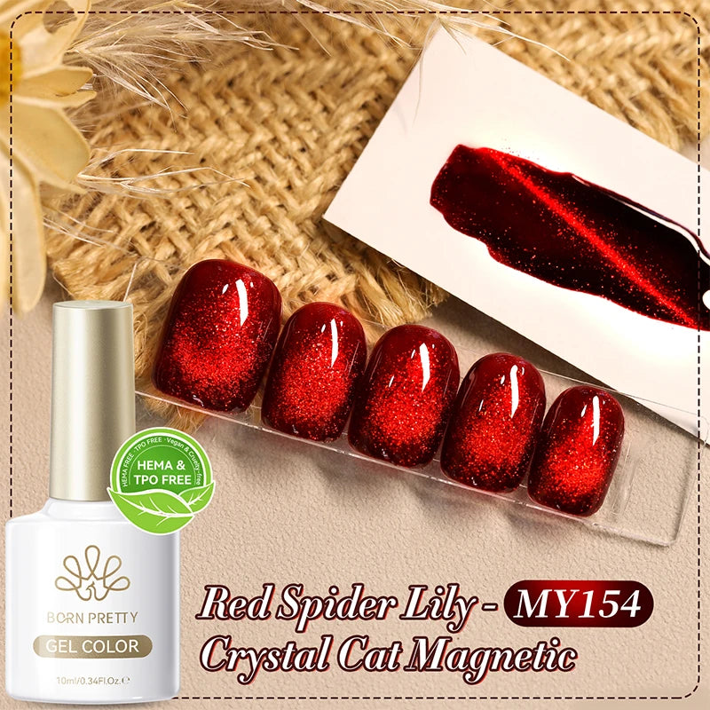 BORN PRETTY 10ml Red Glass Bead Cat Magnetic Gel Ultra Shine Semi Permanent Soak Off UV Gel Christmas Manicure Nail Art Varnish