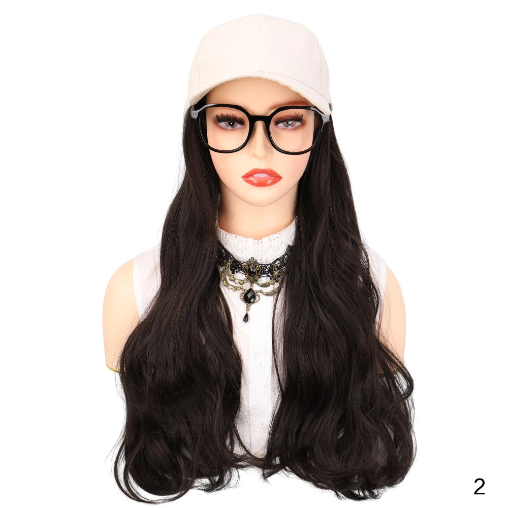 20" Beige Baseball Cap Wig Water Wave Hat Hair Extensions One-Piece Synthetic Hair Women Natural Heat Resistant Daily Outdoor