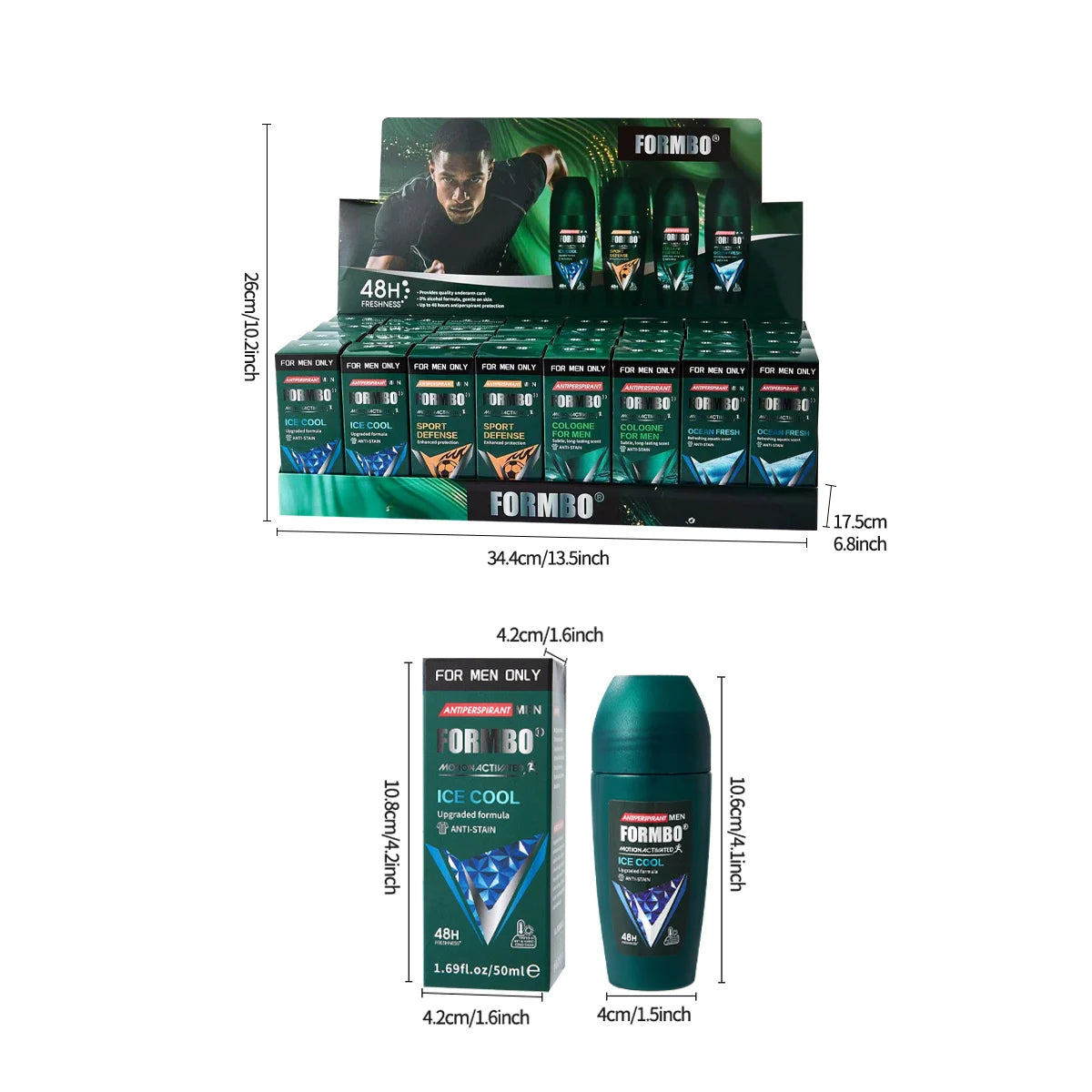 48H Men Antiperspirant Deodorant, Motion-Activated Anti-Perspirant Roll On, Anti-Stain Refreshing Body Odor Remover, 4 Scents f