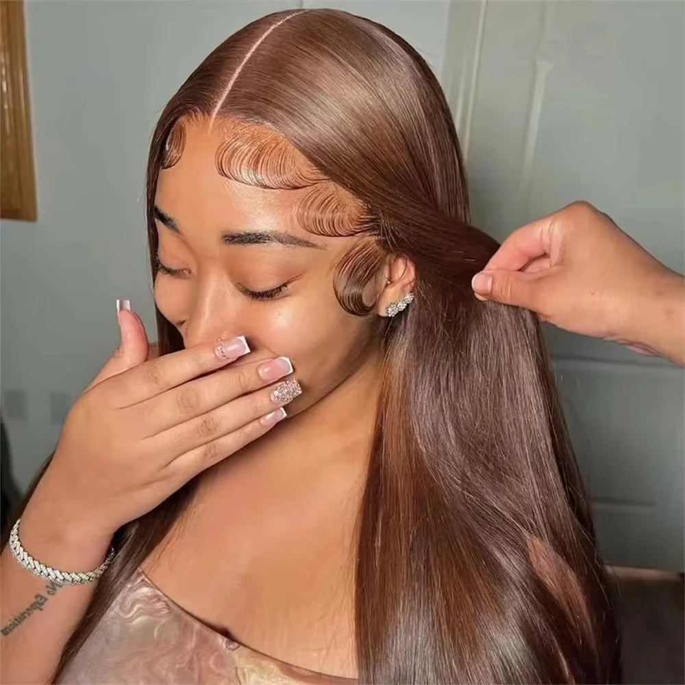 Hidden Invisible Strap 360 Full Hd Lace Glueless Wig Straight Chocolate Brown Lace Front Wigs Human Hair 360 Frontal Wig