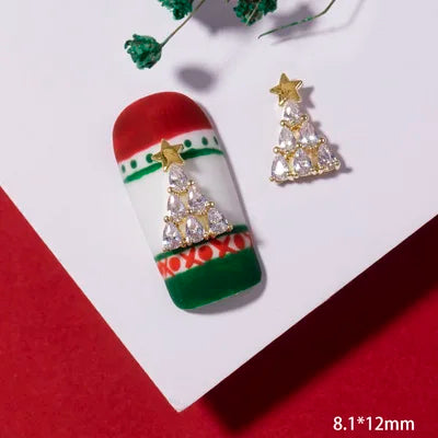 5Pcs Nail Art Jewelry Christmas Zircon Alloy Diamond Snowflake Christmas Tree Elk Bells Super Flash Luxury Nail Accessories
