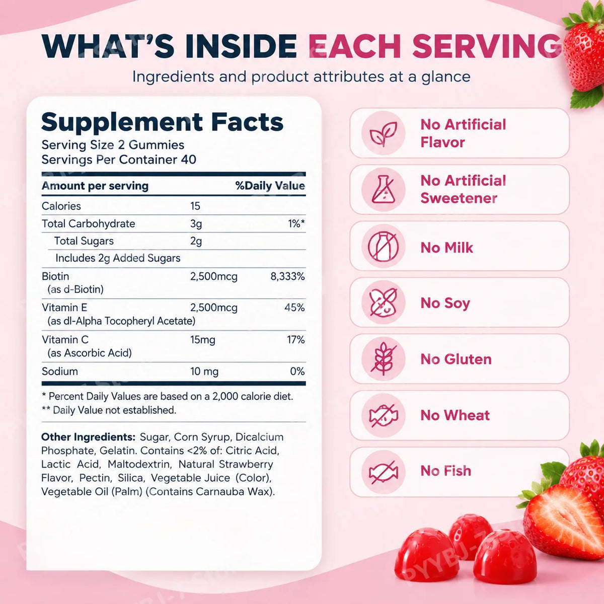 Biotin Gummies 2500mcg for Hair Growth Vitamin Gummies with Vitamin C & E for Skin Antioxidant Collagen Production, 80 Gummies