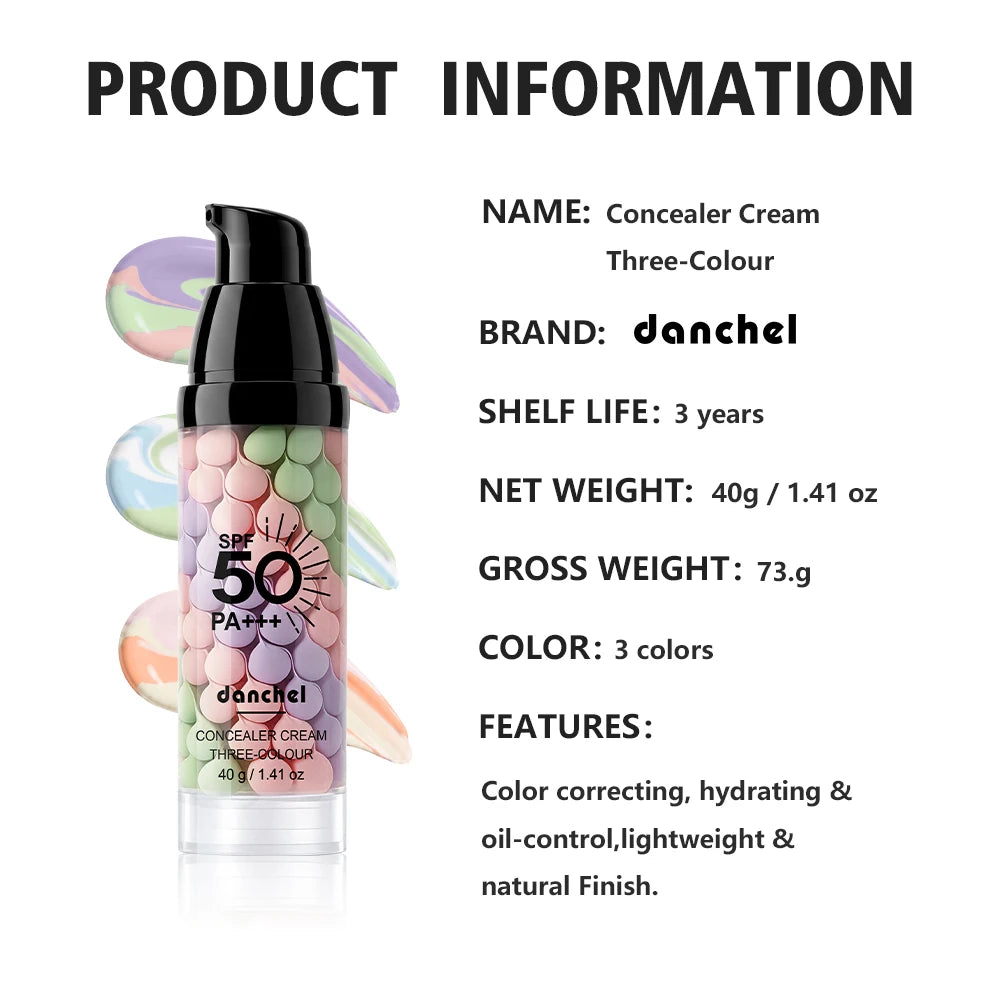 Three Color Press Release Cream Concealer Isolation Makeup Facial Base Brightening Hydrating Liquid Concealer Face Primer Glow