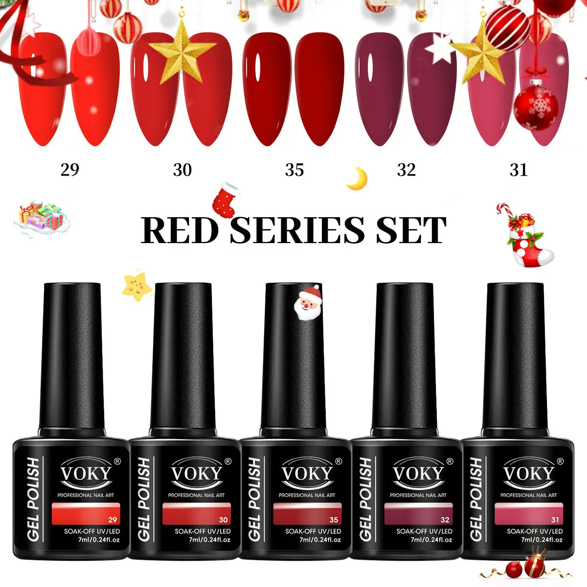 VOKY 5-color nail polish set, in Christmas color scheme, high-saturation nail polish gel, salon-quality nails, DIY home nail art