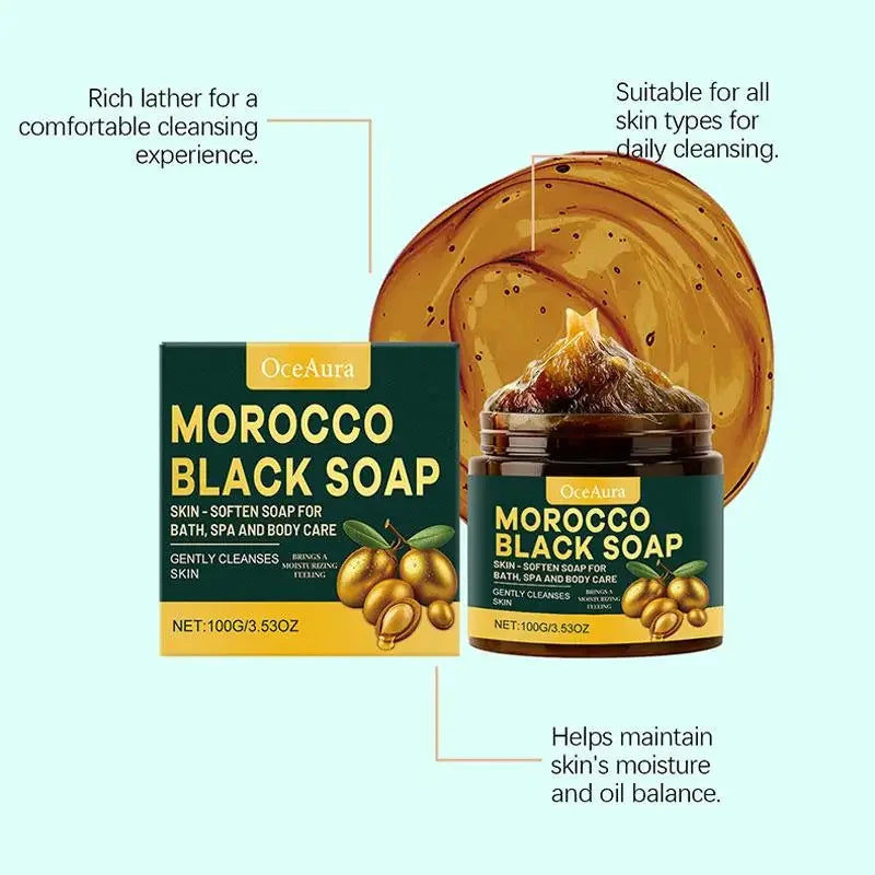 Moroccan Black Soap Deep Cleansing Gentle Care Moisturizing Body Soap with Olive & Argan Oil for Soft Smooth Skin 100g
