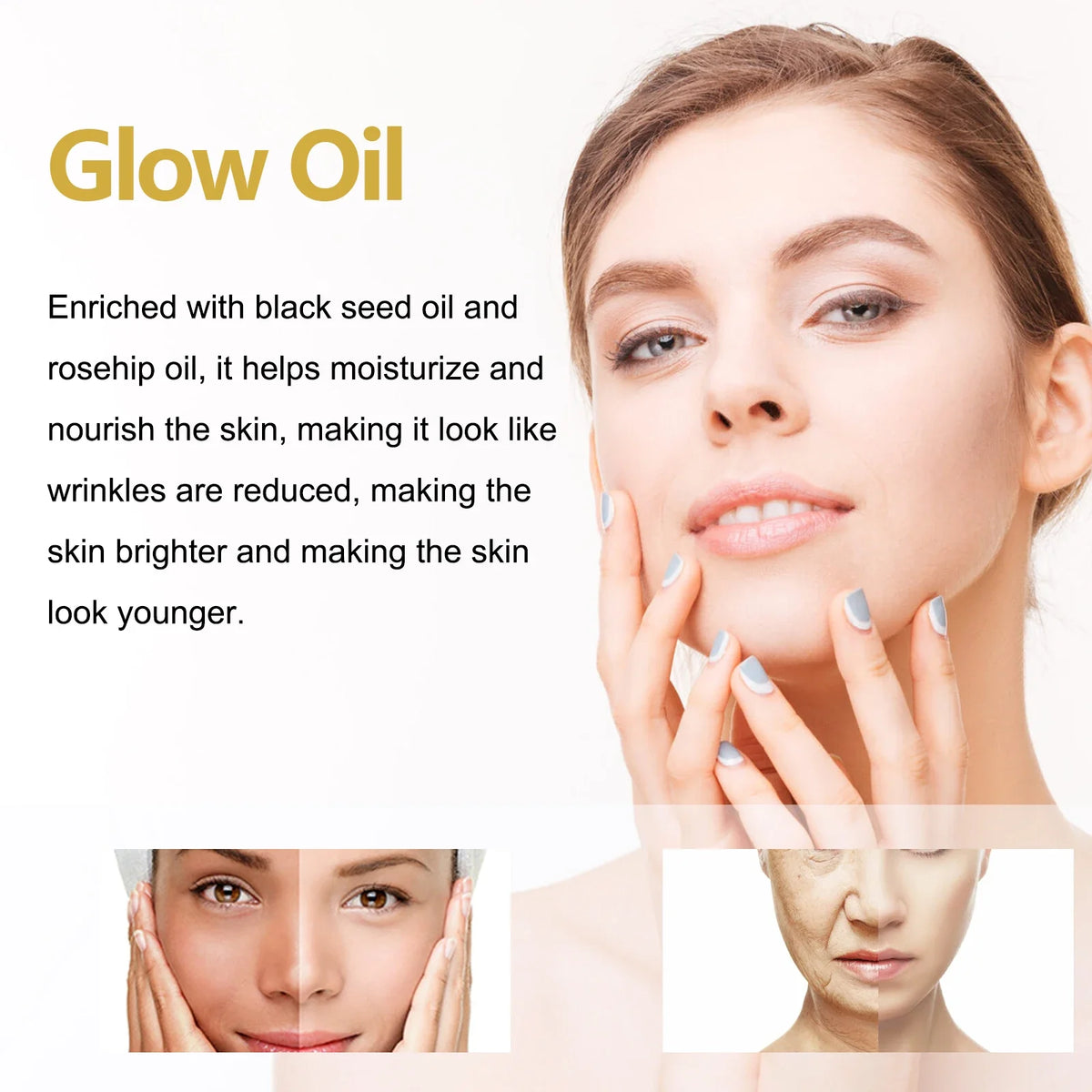Facial Oil Anti Aging Face Treatment Hydrating Moisturizer Wrinkle Reducer for Dry Skin Rosehip Oil Brightening 30ml Non Greasy