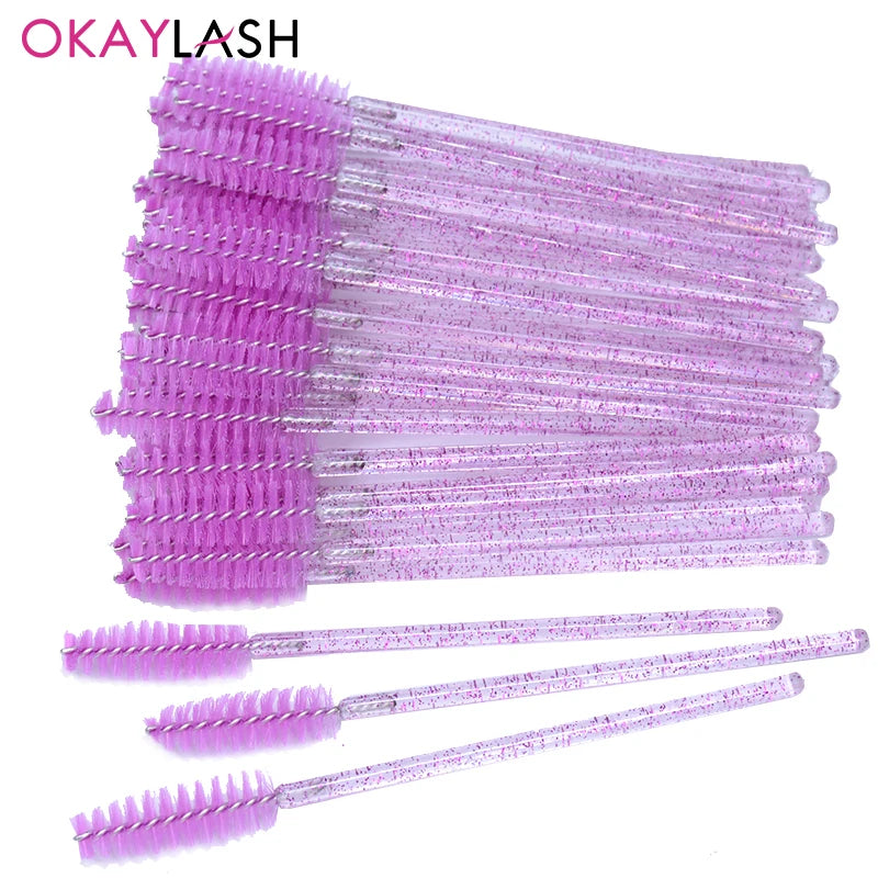 50pcs Crystal Eyelash Brushes With Contianer Disposable Lash Mascara Wands In Case Micro Makeup Applicators  Beauty Tools
