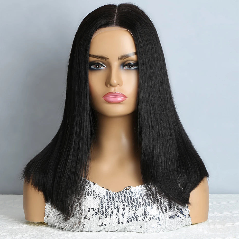 Natural Black Bob Wig Human Hair Blunt Cut Bone Straight 13x4 Transparent Lace Front Wig Ear to Ear Shoulder Length Straight Bob Wigs For Women 250% 280% Density