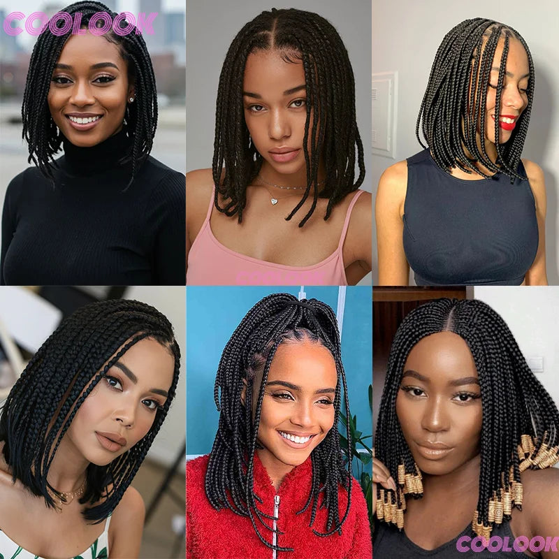 12" Short Braided Wigs For Women Synthetic Wig 6*6 Lace Braids African Wigs Cornrow Micro Black Wig