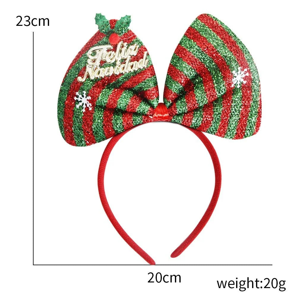 New Christmas Headband Sequins Bow Tie Hair Band Children's Hair Accessories Holiday Gift Dress Headwear Party Supplies