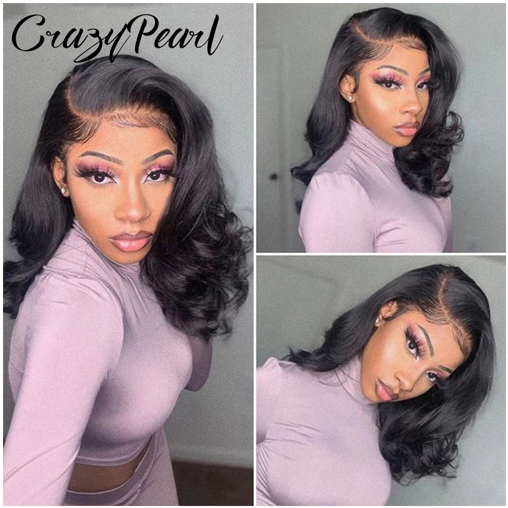 Short Bob Wig Human Hair 180% Density Glueless Lace Closure Wigs for Black Women Body Wave 13X4 Lace Front Wig Loose Wave Culry