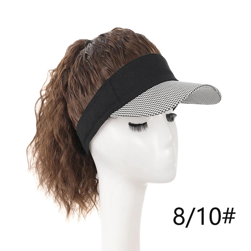 Synthetic wig 16 inch houndstooth empty top baseball cap curly hair wig suitable for women's daily wear