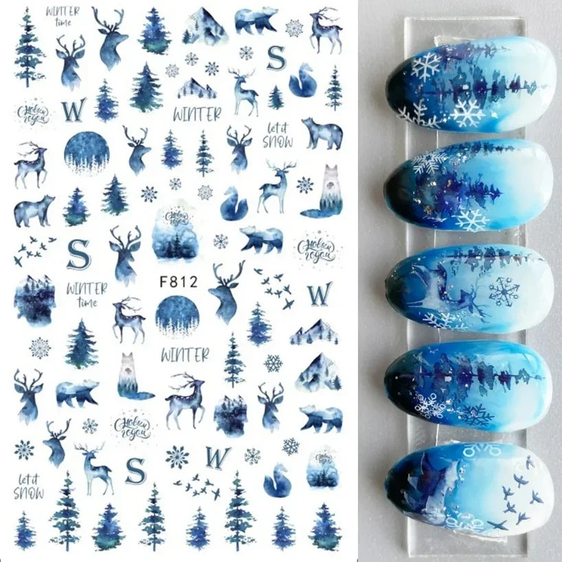 5D White Snowflakes Embossed Nail Art Stickers Winter Charm Decals Self Adhesive Christmas New Year Slider Decoration Manicure