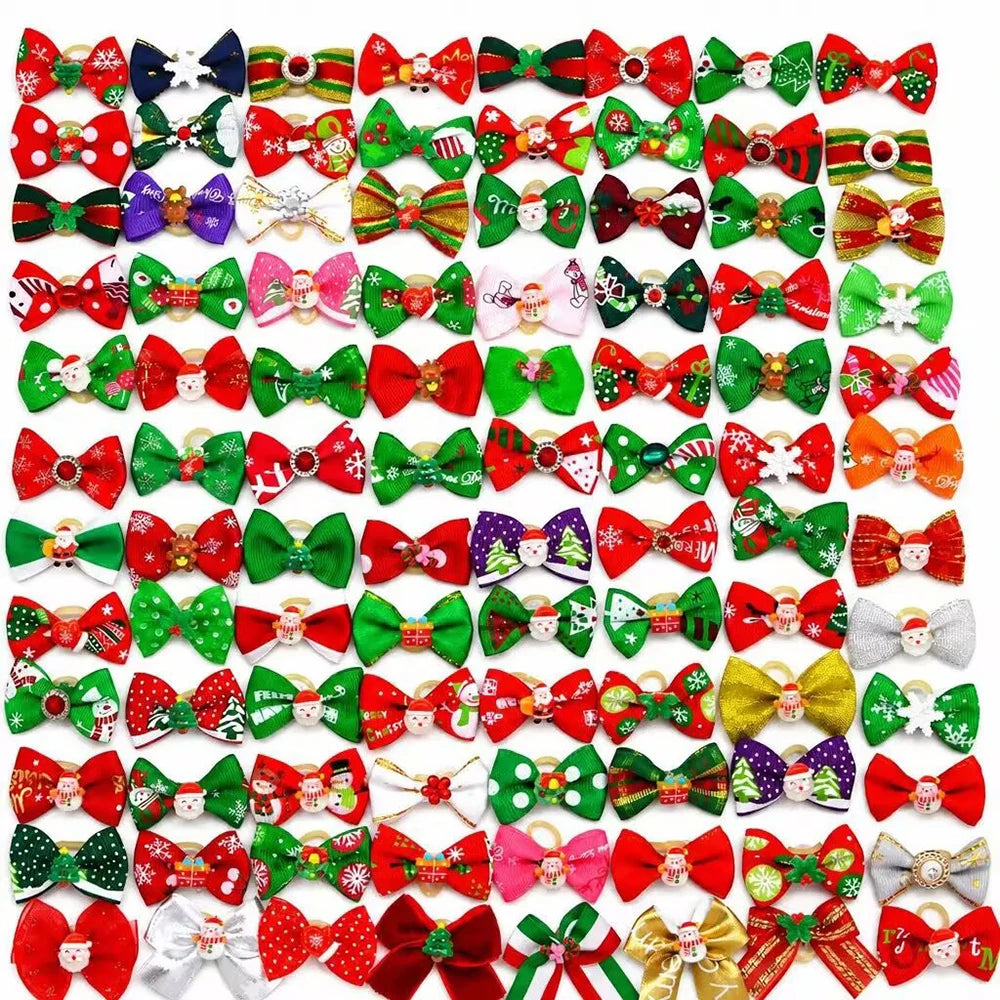 50/100pcs Christmas Pet Dog Cat Hair Bows Xmas Style Hair Rubber Bands for Puppy Small Dogs Grooming Bows Dog Hair Accessories
