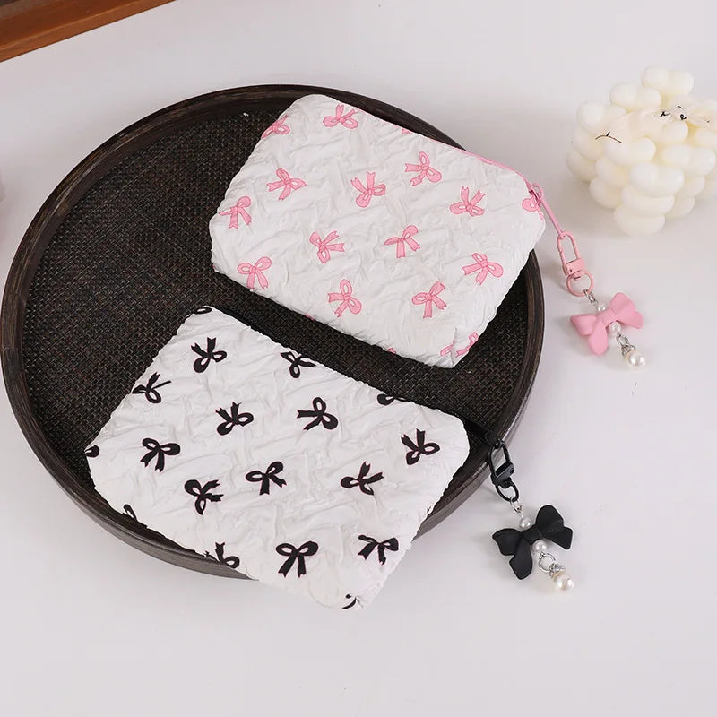 Cute Bow Travel Small Cosmetic Lipstick Portable Storage Bag Women Girls Makeup Handbags Purse Key Earphone Pouch Bags Organizer