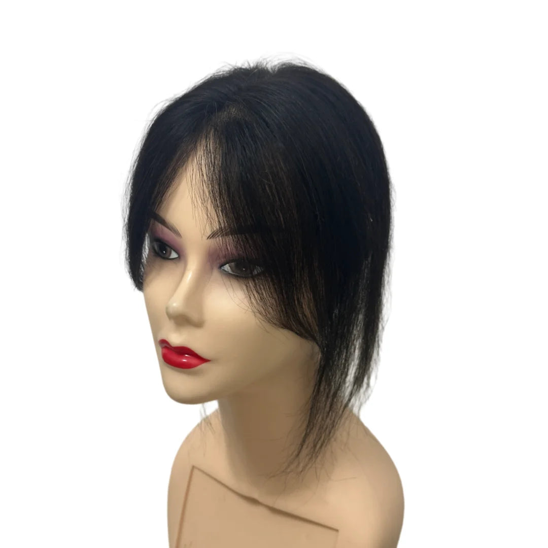 7x10cm Breathable Lace Human Hair Toppers 10 Inch Invisible Clip In Bangs for Women Natural Hairpieces Cover Thinning Hair Daily