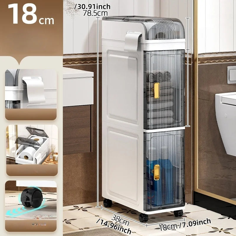 18cm Narrow Storage Cabinet, Multi-Tier Slim Organizer for Bathroom/Living Room, Holds Towel/Tissue/Cosmetic, Space-Saving Shelf