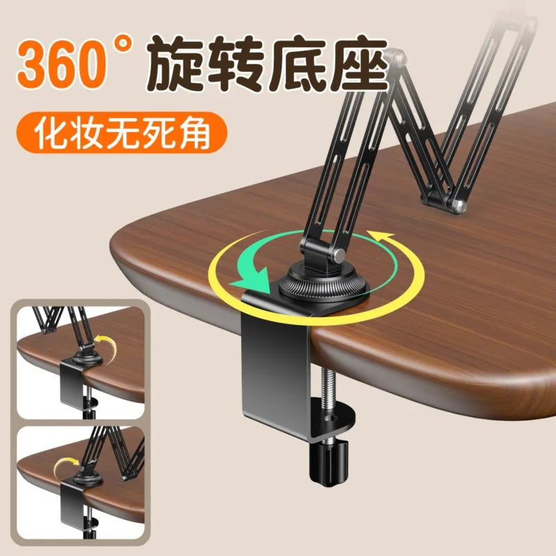 Double-sided Vanity Makeup Mirror Adjustable Wall Mounted Desktop Bathroom Shaving Mirror With Light Rotating Extendable Arm