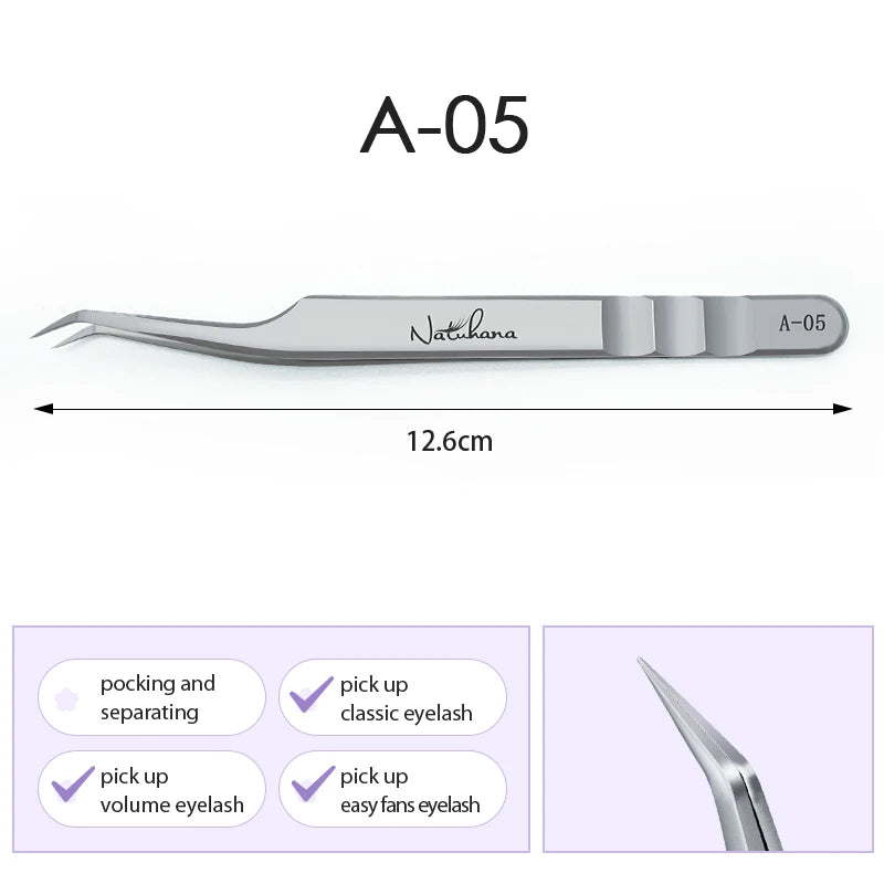 NATUHANA Eyelash Extension Tweezers Stainless Steel High Precision Stainless Steel Superhard Anti-Static Tweezers Makeup Tools