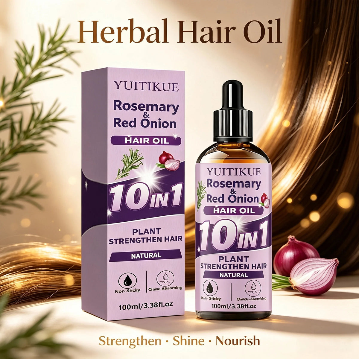 10‑in‑1 Herbal Hair Essential Oil Rosemary Onion Extract Hydrating Nourish Scalp Moisturizer Silky Shine Hair‑Care Serum