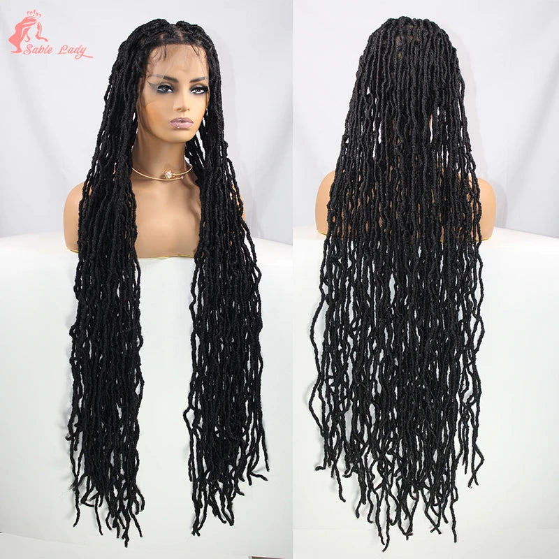 Long 40" Synthetic Knotless Braided Wigs Dreadlock Locs Braids Wigs for Black Women Twist Box Braids Full Lace Front Wig African