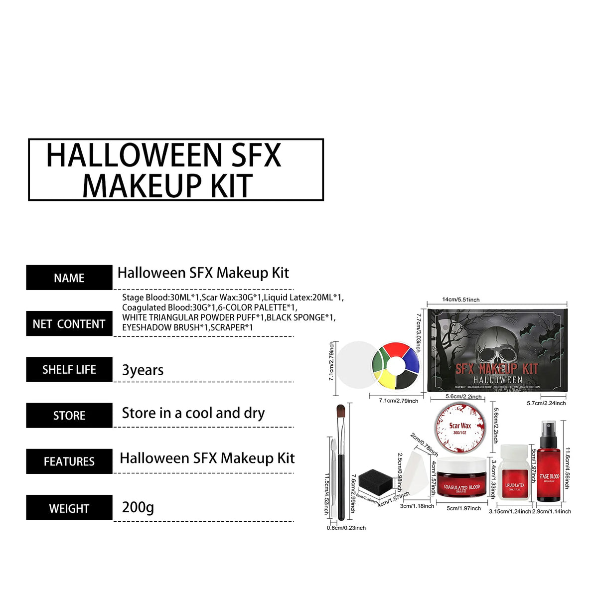 Halloween Makeup Kit 200g SFX Scar Wax Fake Blood Gel Set Safe Special Effects Wound Makeup Zombie Party Supplies For Women