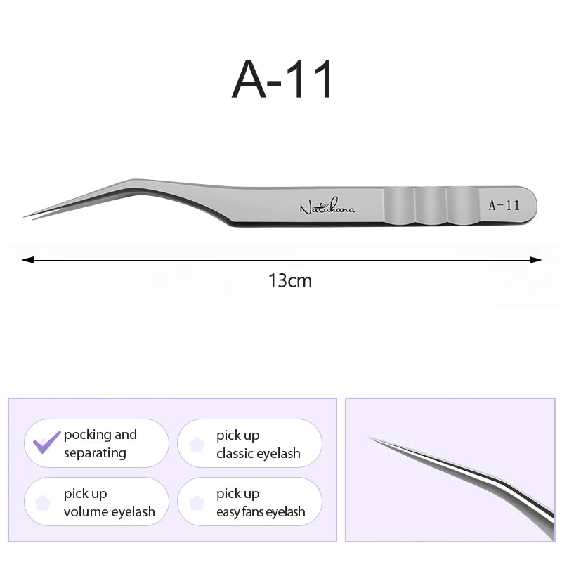 NATUHANA Anti-Static Lash Tweezers High Precision Stainless Steel Eyelash Extension Isolation Volume Tweezers Professional Tools