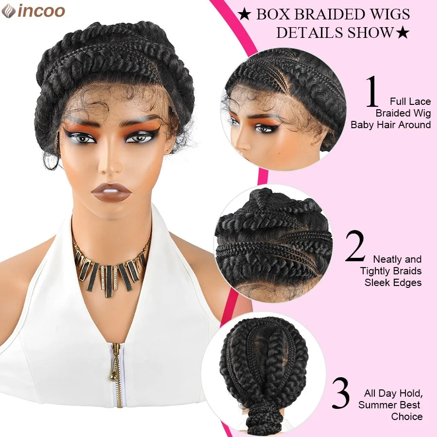 Short Bantu Knotless Braided Wigs Synthetic Full Lace Wig Box Braids Low Buns Wig Glueless Cornrow Braiding Hair Wigs For Women