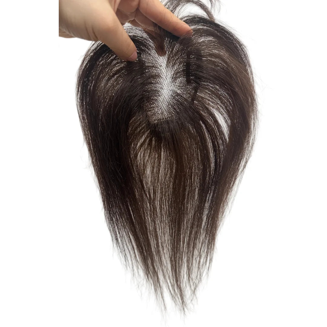 7x10cm Breathable Lace Human Hair Toppers 10 Inch Invisible Clip In Bangs for Women Natural Hairpieces Cover Thinning Hair Daily