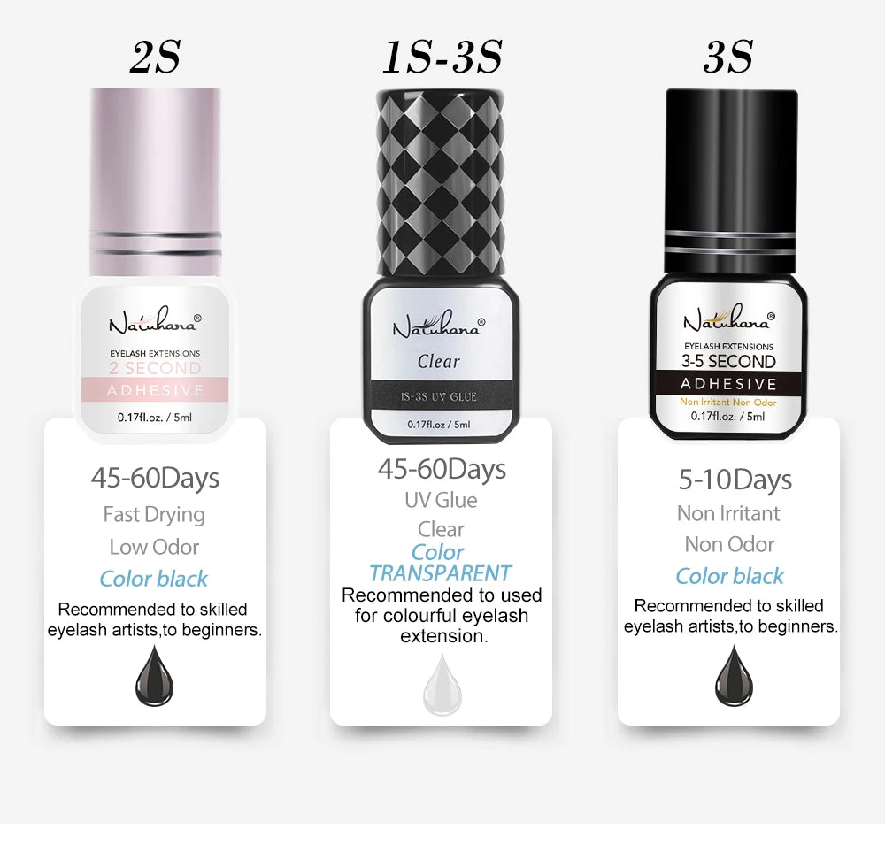 NATUHANA 5ml 1 Second Fast Drying Strong False Eye Lash Extension Glue Adhesive Retention 5-7 Weeks Low Smell Mink Eyelash Glue